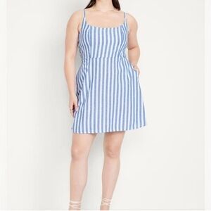 Old Navy Blue White Striped Linen Blend Coastal Mini Dress